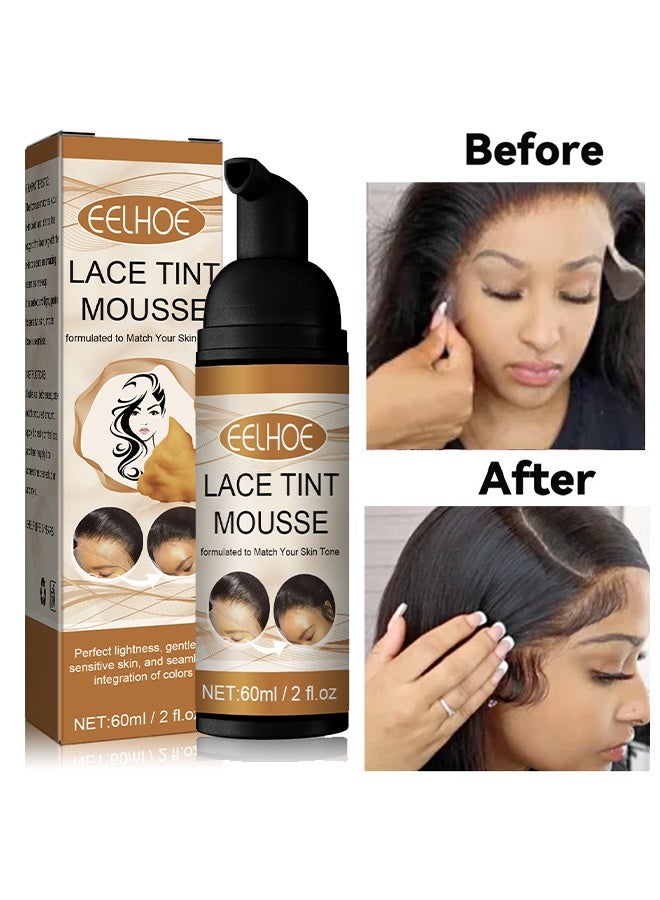 EELHOE Lace Tint Mousse，Wig Lace Tint Spray Brown, Quick Drying Lace Tint Melting Hair Mousse, Water Resistant Tinting Spray for Women Hair Wigs Natural Finishing, Light Brown-60ML - Image 1